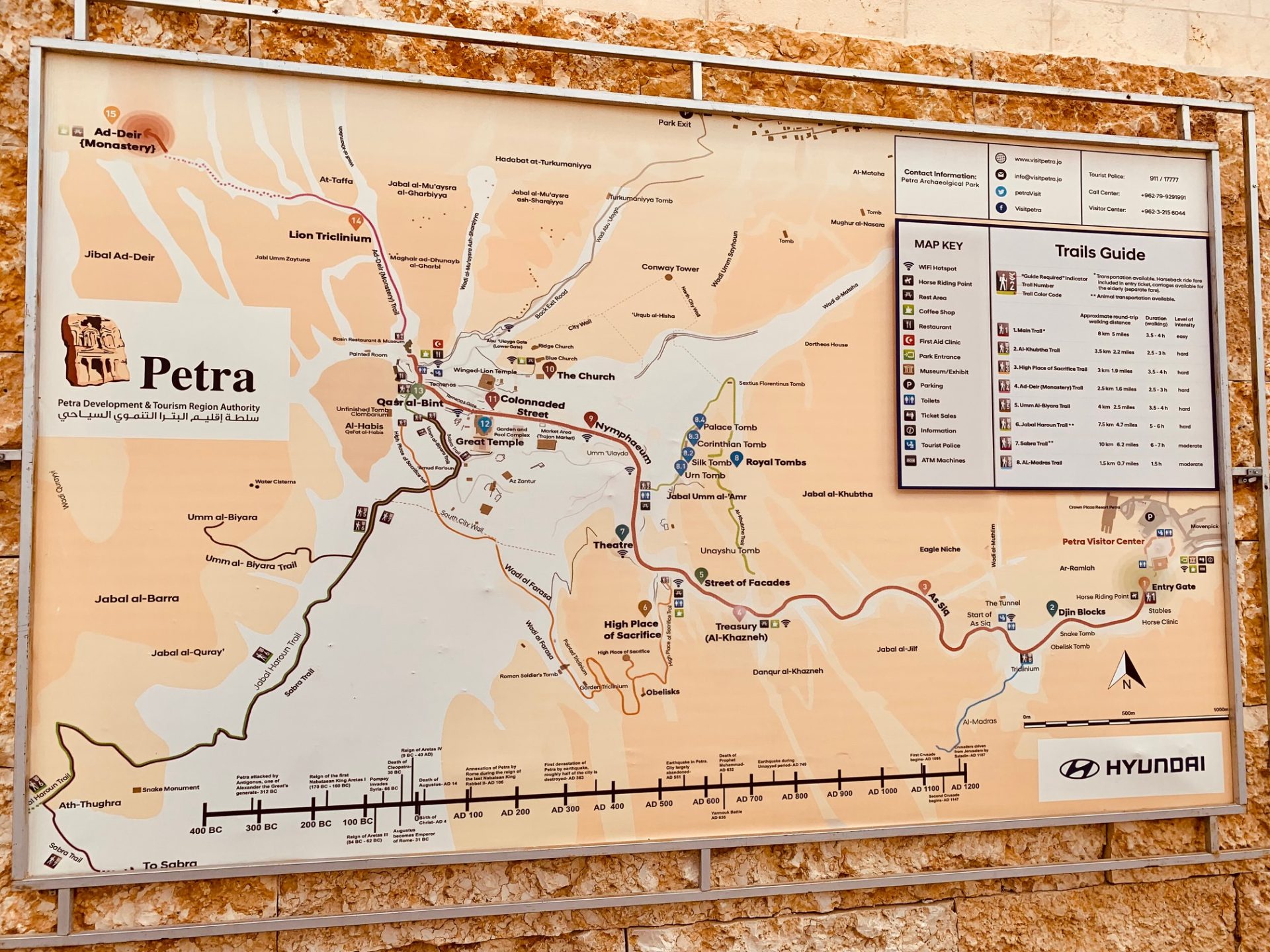 Petra overzichtskaart met de trails en wandelingen