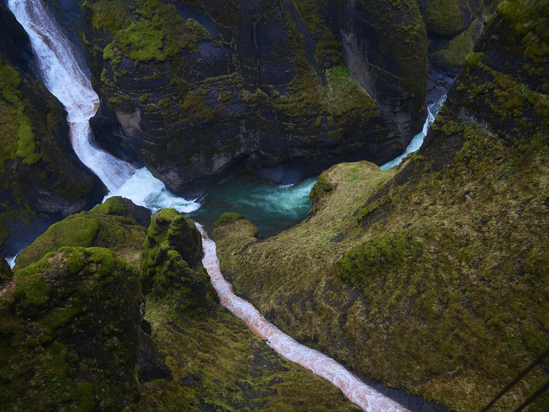 stroompjes water en waterval kloof ijsland